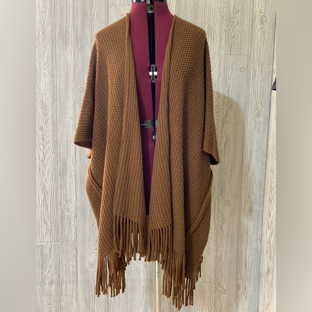 Steven Madden Fringe Trim Kimono Loose Weave Sweater One Size Fits Most